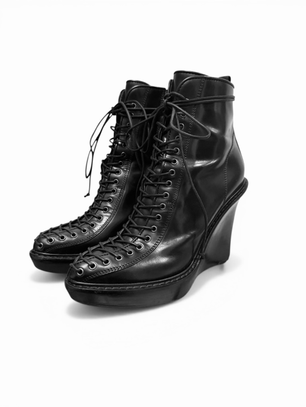 Givenchy Corset Boot Lace-Up Wedge Ankle Boots Black Size IT40/US 9.5-10
